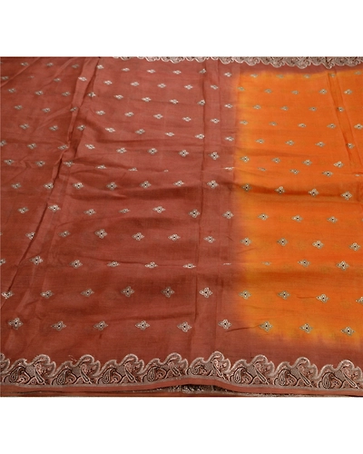 Sanskriti Vintage Indian Sarees 100% Pure Silk Woven Craft Fabric Orange Sari, PS-47480-Orange-Woven Work-100% Pure Silk-1