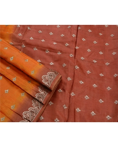 Sanskriti Vintage Indian Sarees 100% Pure Silk Woven Craft Fabric Orange Sari, PS-47480-Orange-Woven Work-100% Pure Silk-2