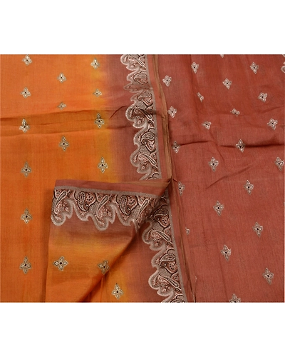 Sanskriti Vintage Indian Sarees 100% Pure Silk Woven Craft Fabric Orange Sari, PS-47480-Orange-Woven Work-100% Pure Silk-3