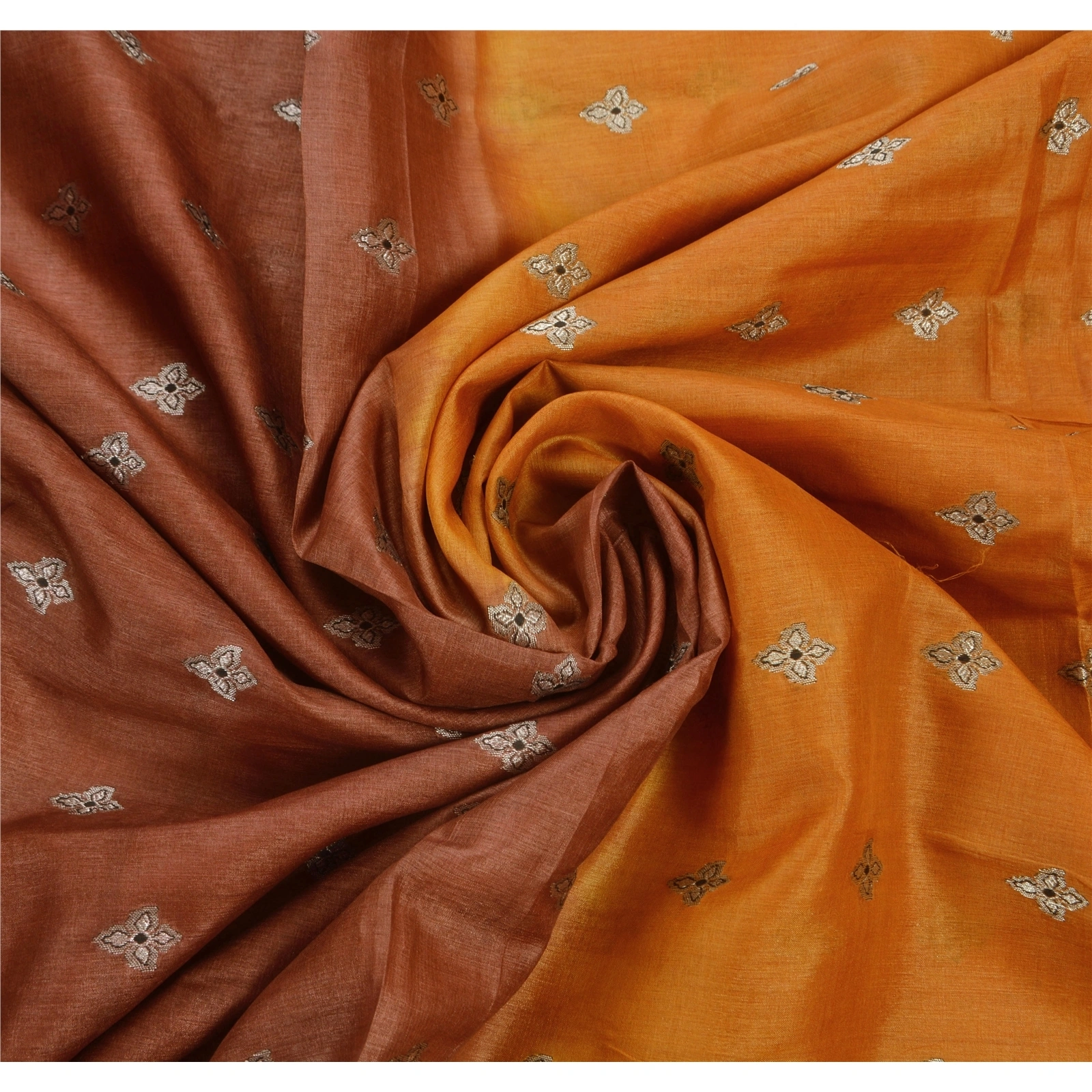 Sanskriti Vintage Indian Sarees 100% Pure Silk Woven Craft Fabric Orange Sari, PS-47480-Orange-Woven Work-100% Pure Silk-5