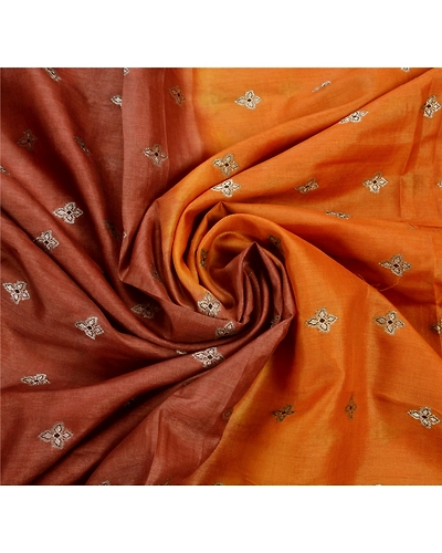 Sanskriti Vintage Indian Sarees 100% Pure Silk Woven Craft Fabric Orange Sari, PS-47480-Orange-Woven Work-100% Pure Silk-5