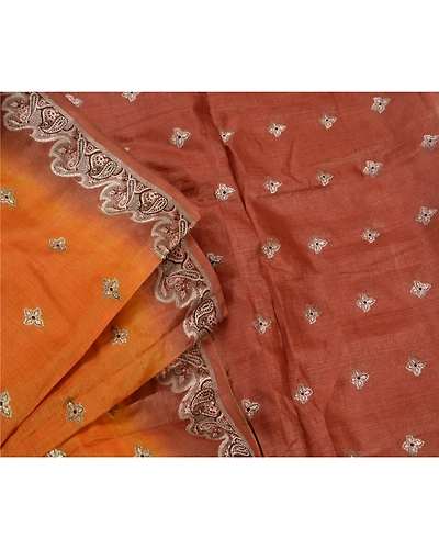 Sanskriti Vintage Indian Sarees 100% Pure Silk Woven Craft Fabric Orange Sari, PS-47480-Orange-Woven Work-100% Pure Silk-6