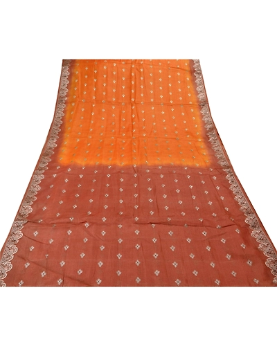 Sanskriti Vintage Indian Sarees 100% Pure Silk Woven Craft Fabric Orange Sari, PS-47480-Orange-Woven Work-100% Pure Silk-7