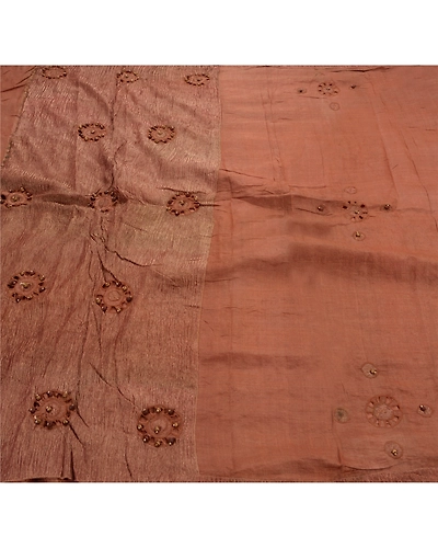 Sanskriti Vintage Indian Sarees 100% Pure Silk Hand Beaded Fabric Premium Sari, PS-47503-Brown-Hand Beaded With Patch Work &amp; Wooden Beads-100% Pure Silk-1