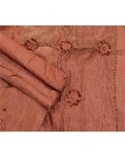 Sanskriti Vintage Indian Sarees 100% Pure Silk Hand Beaded Fabric Premium Sari, PS-47503-Brown-Hand Beaded With Patch Work &amp; Wooden Beads-100% Pure Silk-2