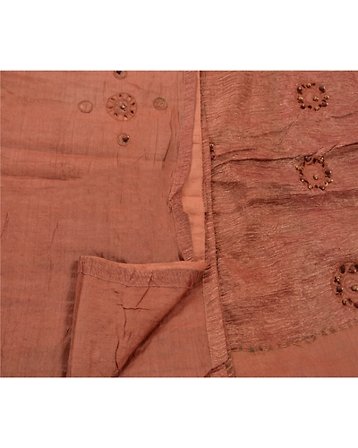 Sanskriti Vintage Indian Sarees 100% Pure Silk Hand Beaded Fabric Premium Sari, PS-47503-Brown-Hand Beaded With Patch Work &amp; Wooden Beads-100% Pure Silk-3