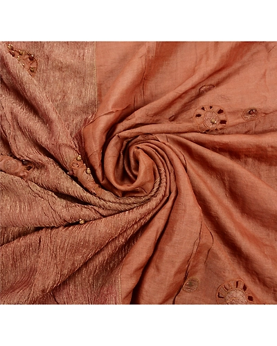Sanskriti Vintage Indian Sarees 100% Pure Silk Hand Beaded Fabric Premium Sari, PS-47503-Brown-Hand Beaded With Patch Work &amp; Wooden Beads-100% Pure Silk-5