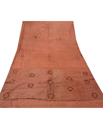 Sanskriti Vintage Indian Sarees 100% Pure Silk Hand Beaded Fabric Premium Sari, PS-47503-Brown-Hand Beaded With Patch Work &amp; Wooden Beads-100% Pure Silk-6