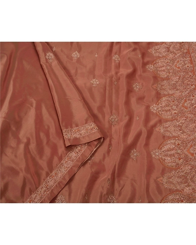 Sanskriti Vintage Sarees Art Silk Hand Beaded Fabric Premium 5 Yd Cultural Sari, PS-47547-Brown-Zari Work-Crepe Silk-2