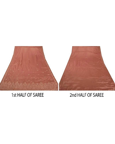 Sanskriti Vintage Sarees Art Silk Hand Beaded Fabric Premium 5 Yd Cultural Sari, PS-47547-Brown-Zari Work-Crepe Silk-3