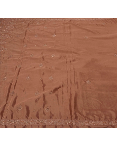 Sanskriti Vintage Sarees Art Silk Hand Beaded Fabric Premium 5 Yd Cultural Sari, PS-47547-Brown-Zari Work-Crepe Silk-4