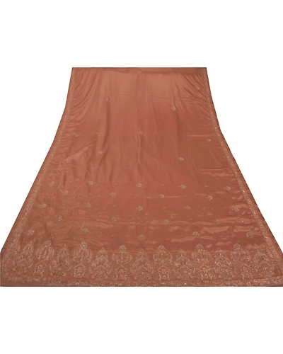 Sanskriti Vintage Sarees Art Silk Hand Beaded Fabric Premium 5 Yd Cultural Sari, PS-47547-Brown-Zari Work-Crepe Silk-6
