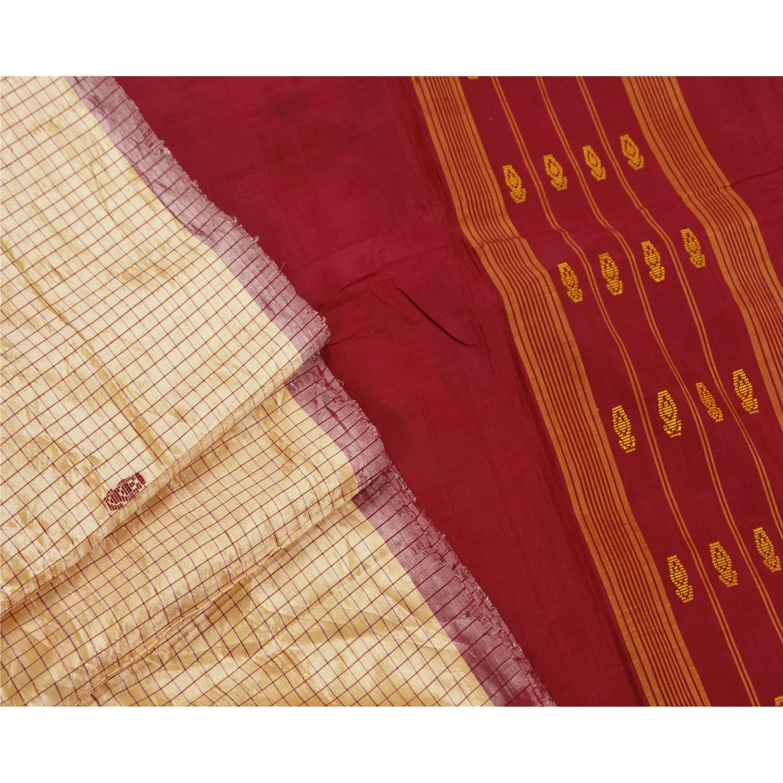 Sanskriti Vintage Indian Sarees Art Silk Woven Cream Craft Fabric Premium Sari, PS-47693-Cream-Woven Work-Art Silk-6