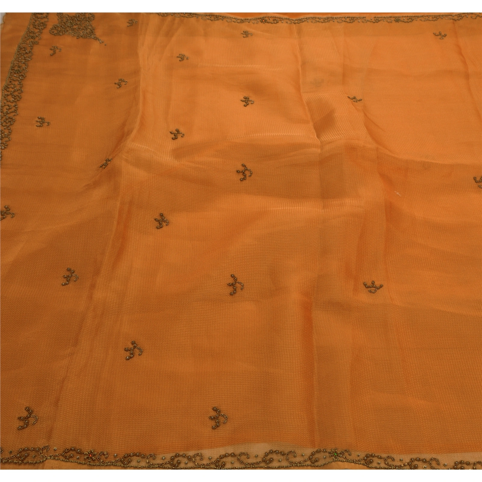 Sanskriti Vintage Orange Sarees Art Silk Hand Embroidery Fabric Premium Sari, PS-47727-Orange-Hand Beaded With Zardozi Work &amp; Sequins-Art Silk-1