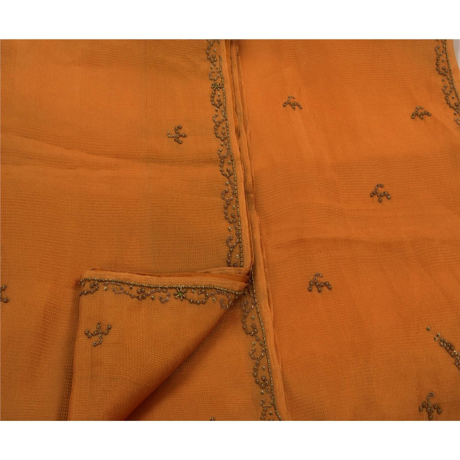 Sanskriti Vintage Orange Sarees Art Silk Hand Embroidery Fabric Premium Sari, PS-47727-Orange-Hand Beaded With Zardozi Work &amp; Sequins-Art Silk-3