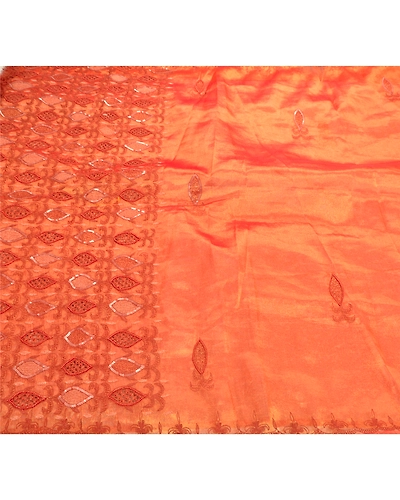 Sanskriti Vintage Golden Sarees Tissue Hand Embroidery Fabric Premium Sari, PS-47872-Golden-Sequins Work-Tissue-1