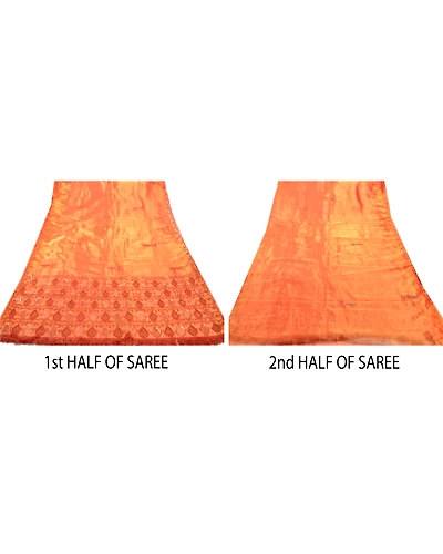Sanskriti Vintage Golden Sarees Tissue Hand Embroidery Fabric Premium Sari, PS-47872-Golden-Sequins Work-Tissue-4