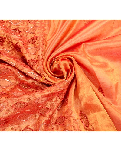 Sanskriti Vintage Golden Sarees Tissue Hand Embroidery Fabric Premium Sari, PS-47872-Golden-Sequins Work-Tissue-5