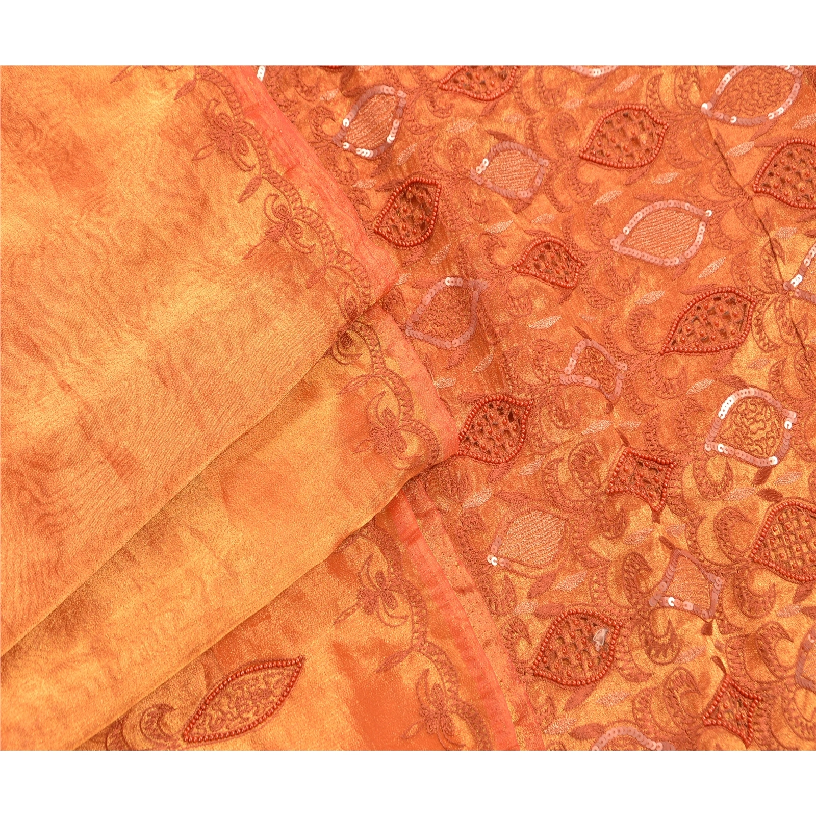 Sanskriti Vintage Golden Sarees Tissue Hand Embroidery Fabric Premium Sari, PS-47872-Golden-Sequins Work-Tissue-6