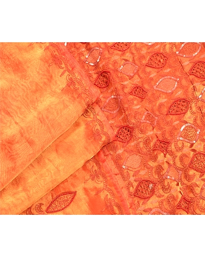 Sanskriti Vintage Golden Sarees Tissue Hand Embroidery Fabric Premium Sari, PS-47872-Golden-Sequins Work-Tissue-6