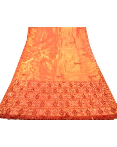 Sanskriti Vintage Golden Sarees Tissue Hand Embroidery Fabric Premium Sari, PS-47872-Golden-Sequins Work-Tissue-7