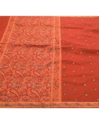 Sanskriti Vintage Indian Sarees 100% Pure Silk Woven Craft Fabric Premium Sari, PS-47906-Orange-Woven Work-100% Pure Silk-1