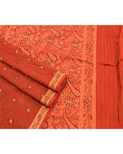 Sanskriti Vintage Indian Sarees 100% Pure Silk Woven Craft Fabric Premium Sari, PS-47906-Orange-Woven Work-100% Pure Silk-2