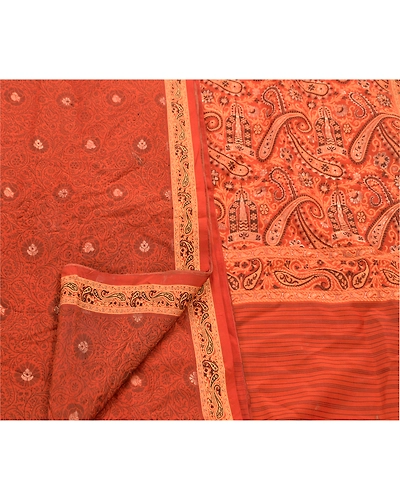 Sanskriti Vintage Indian Sarees 100% Pure Silk Woven Craft Fabric Premium Sari, PS-47906-Orange-Woven Work-100% Pure Silk-3
