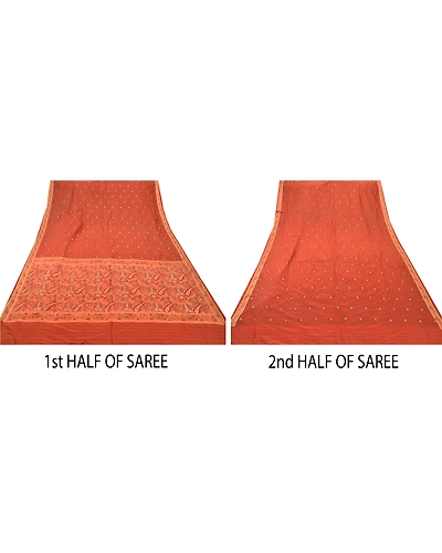 Sanskriti Vintage Indian Sarees 100% Pure Silk Woven Craft Fabric Premium Sari, PS-47906-Orange-Woven Work-100% Pure Silk-4