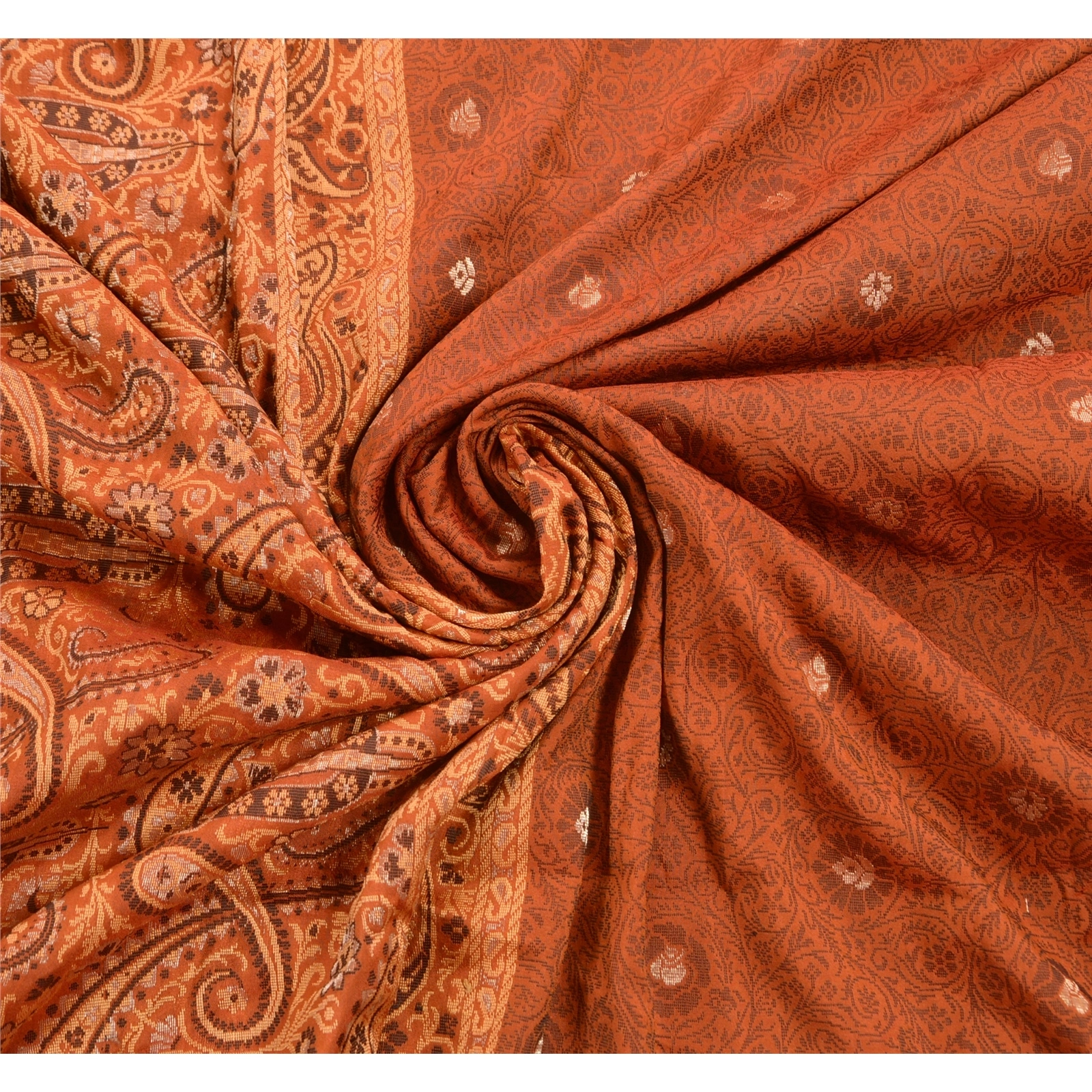 Sanskriti Vintage Indian Sarees 100% Pure Silk Woven Craft Fabric Premium Sari, PS-47906-Orange-Woven Work-100% Pure Silk-5