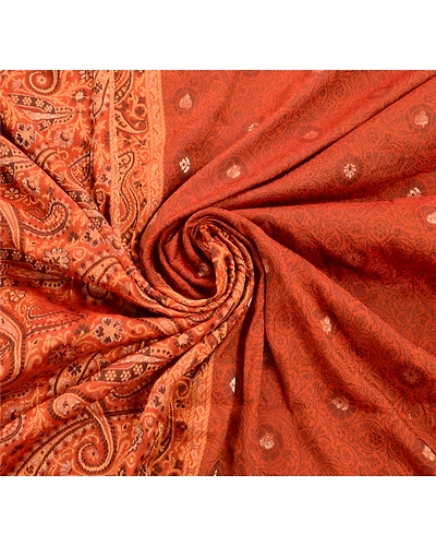 Sanskriti Vintage Indian Sarees 100% Pure Silk Woven Craft Fabric Premium Sari, PS-47906-Orange-Woven Work-100% Pure Silk-5