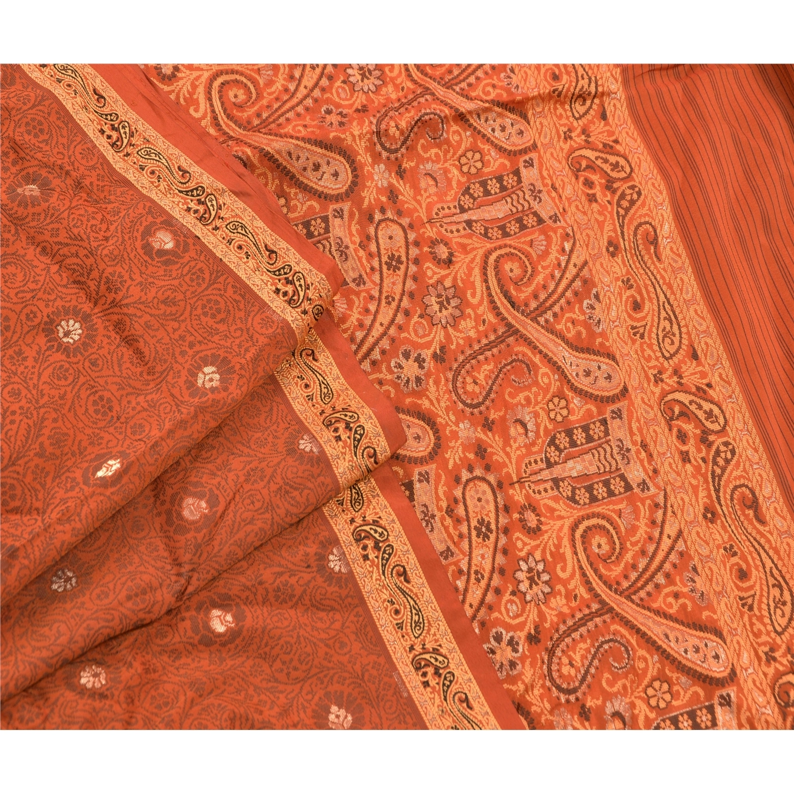 Sanskriti Vintage Indian Sarees 100% Pure Silk Woven Craft Fabric Premium Sari, PS-47906-Orange-Woven Work-100% Pure Silk-6