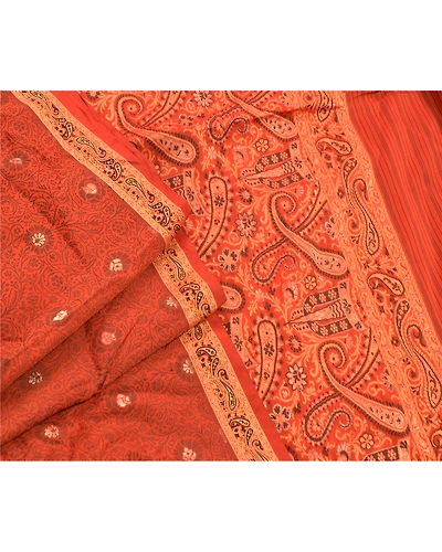 Sanskriti Vintage Indian Sarees 100% Pure Silk Woven Craft Fabric Premium Sari, PS-47906-Orange-Woven Work-100% Pure Silk-6