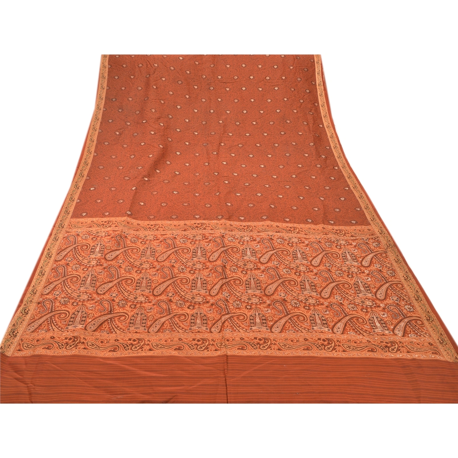 Sanskriti Vintage Indian Sarees 100% Pure Silk Woven Craft Fabric Premium Sari, PS-47906-Orange-Woven Work-100% Pure Silk-7