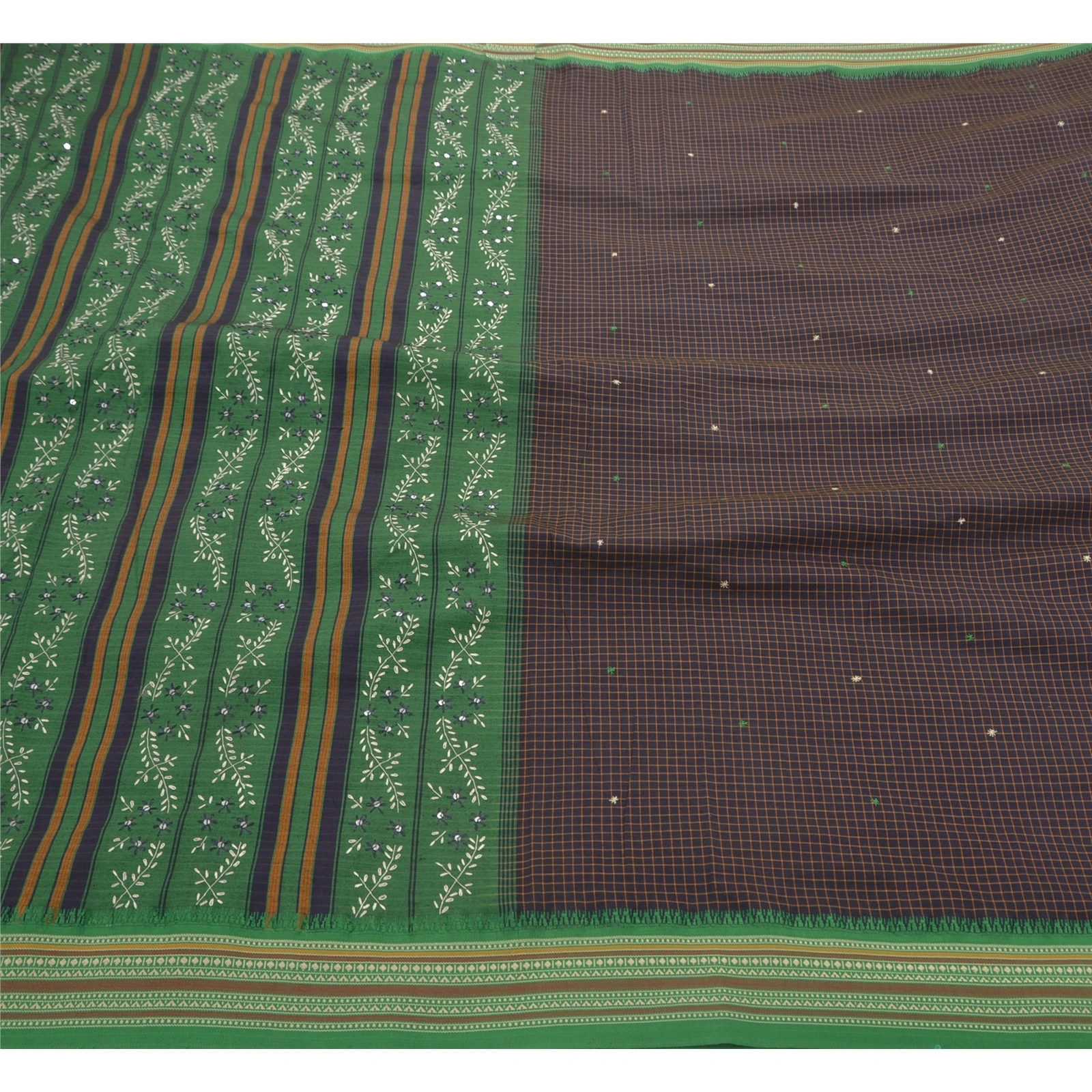 Sanskriti Vintage Sarees Cotton Hand Embroidery Woven Fabric Premium Ethnic Sari, PS-47907-Blue-Hand Beaded With Thread Work &amp; Sequins-Cotton-1