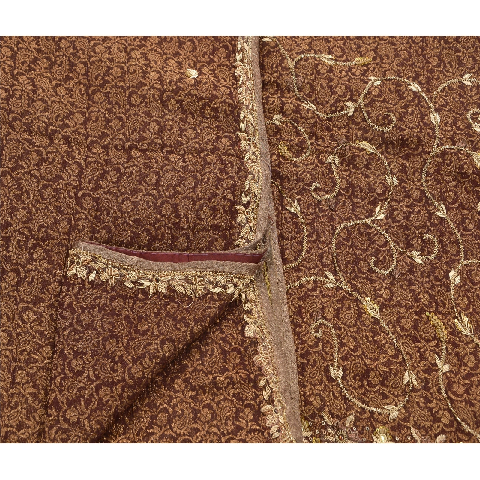 Sanskriti Vintage Brown Sarees Cotton Hand Embroidery Woven Fabric Premium Sari, PS-47921-Dark Red-Zari Work-Cotton-3