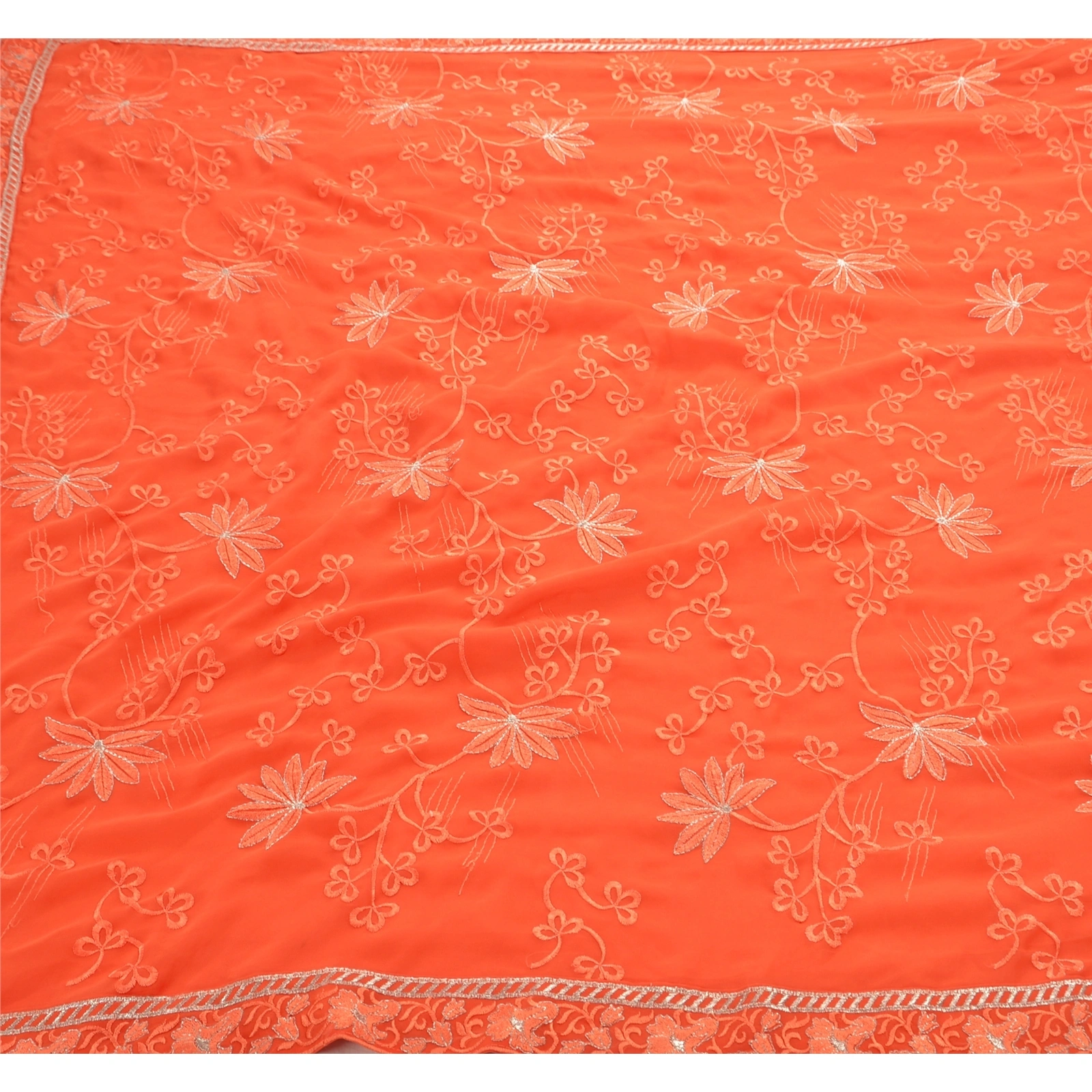 Sanskriti Vintage Ethnic Sarees Georgette Embroidered Peach Fabric Premium Sari, PS-47937-Peach-Thread Work-Georgette-1