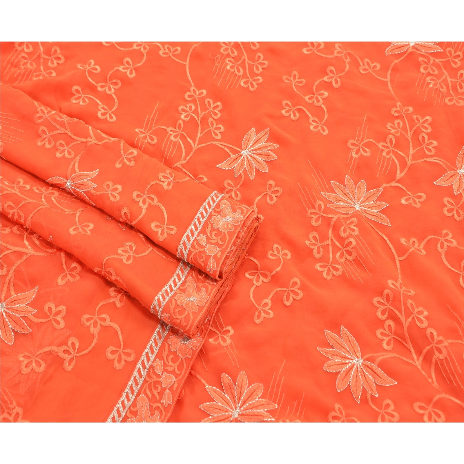 Sanskriti Vintage Ethnic Sarees Georgette Embroidered Peach Fabric Premium Sari, PS-47937-Peach-Thread Work-Georgette-2