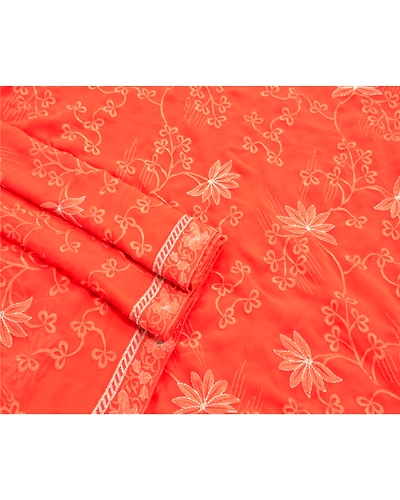 Sanskriti Vintage Ethnic Sarees Georgette Embroidered Peach Fabric Premium Sari, PS-47937-Peach-Thread Work-Georgette-2