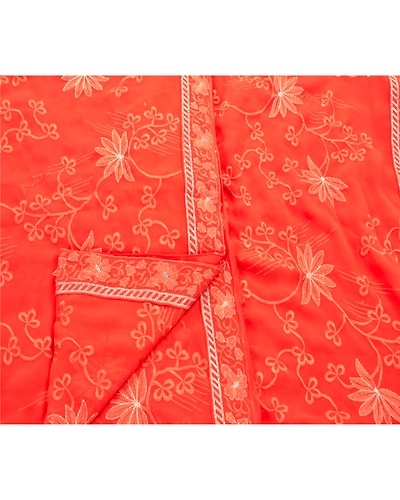Sanskriti Vintage Ethnic Sarees Georgette Embroidered Peach Fabric Premium Sari, PS-47937-Peach-Thread Work-Georgette-3