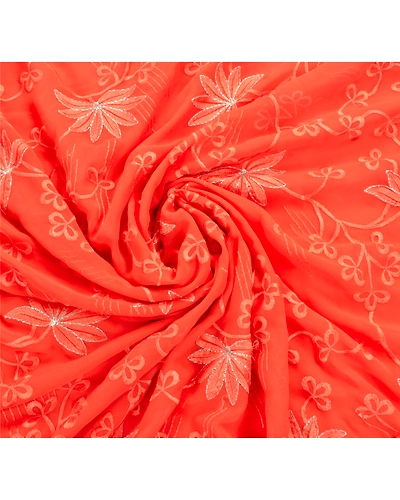 Sanskriti Vintage Ethnic Sarees Georgette Embroidered Peach Fabric Premium Sari, PS-47937-Peach-Thread Work-Georgette-5