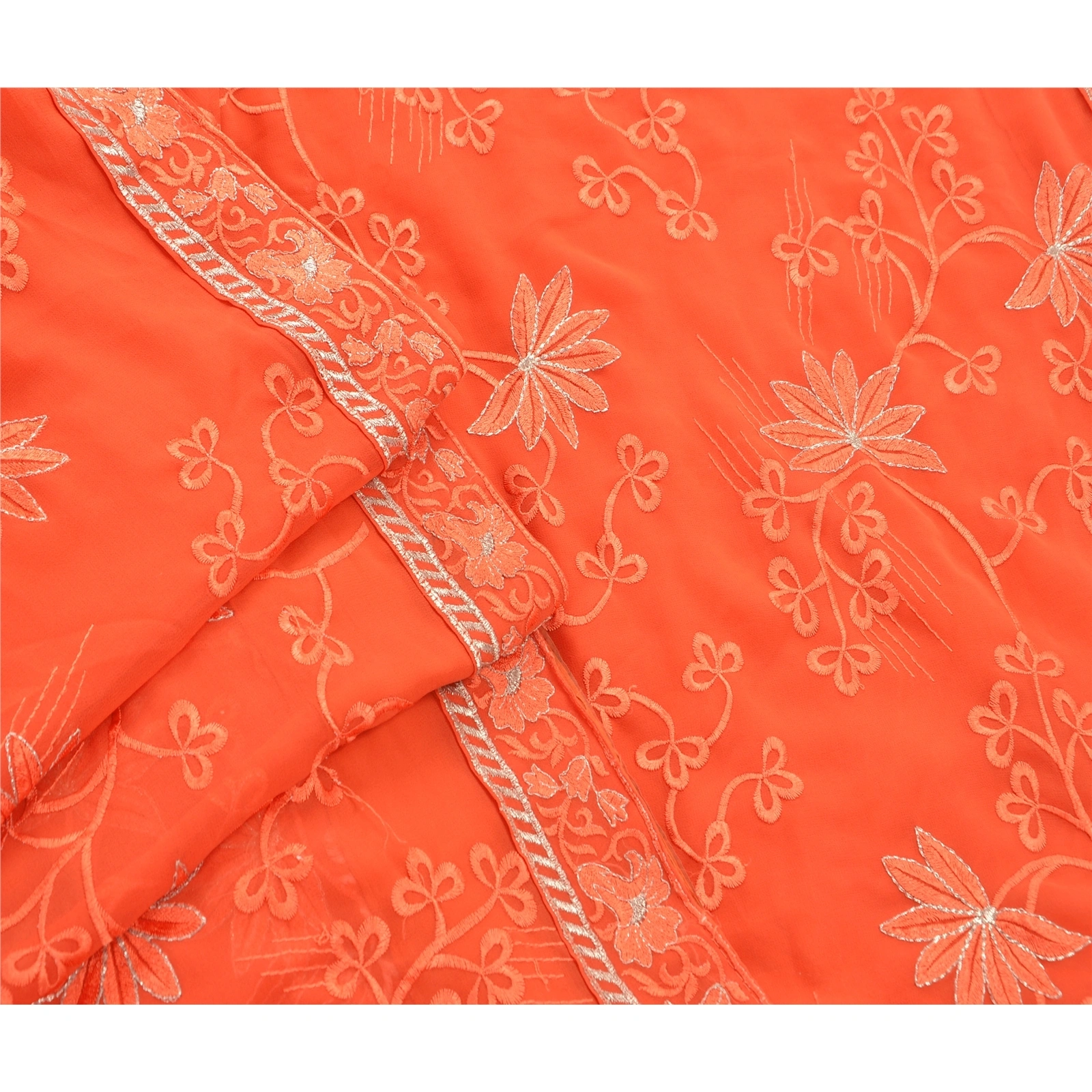 Sanskriti Vintage Ethnic Sarees Georgette Embroidered Peach Fabric Premium Sari, PS-47937-Peach-Thread Work-Georgette-6