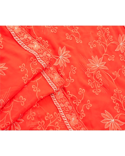 Sanskriti Vintage Ethnic Sarees Georgette Embroidered Peach Fabric Premium Sari, PS-47937-Peach-Thread Work-Georgette-6