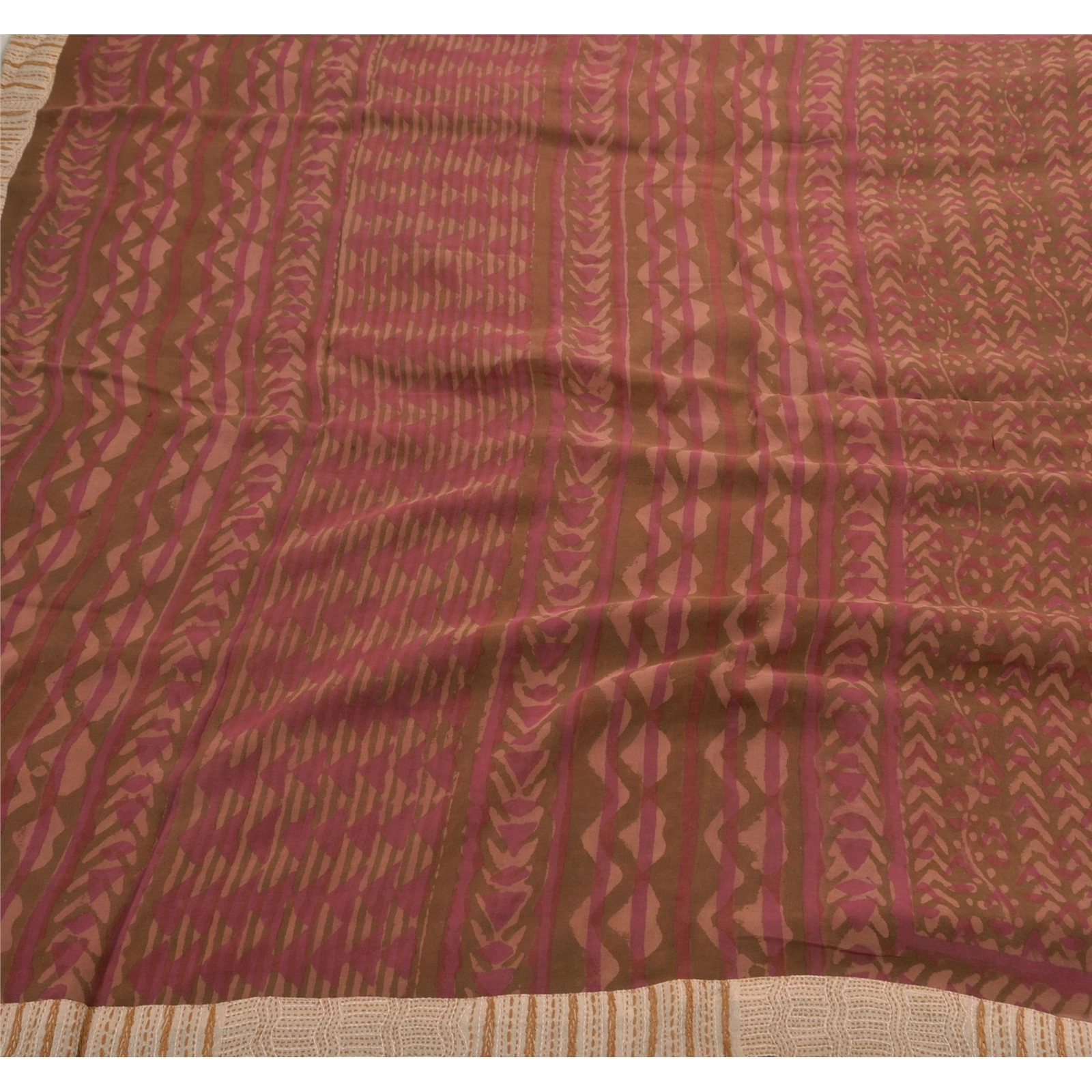 Sanskriti Vintage Sarees Pure Georgette Silk Embroidered Fabric Premium Sari, PS-47973-Brown-Patch Work-100% Pure Georgette Silk-1