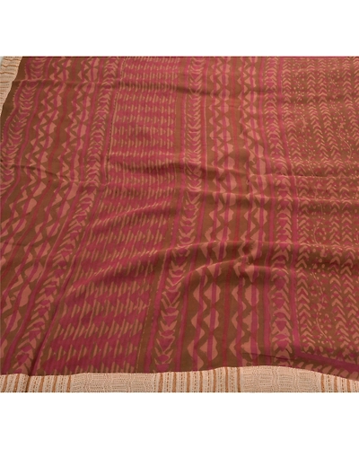 Sanskriti Vintage Sarees Pure Georgette Silk Embroidered Fabric Premium Sari, PS-47973-Brown-Patch Work-100% Pure Georgette Silk-1