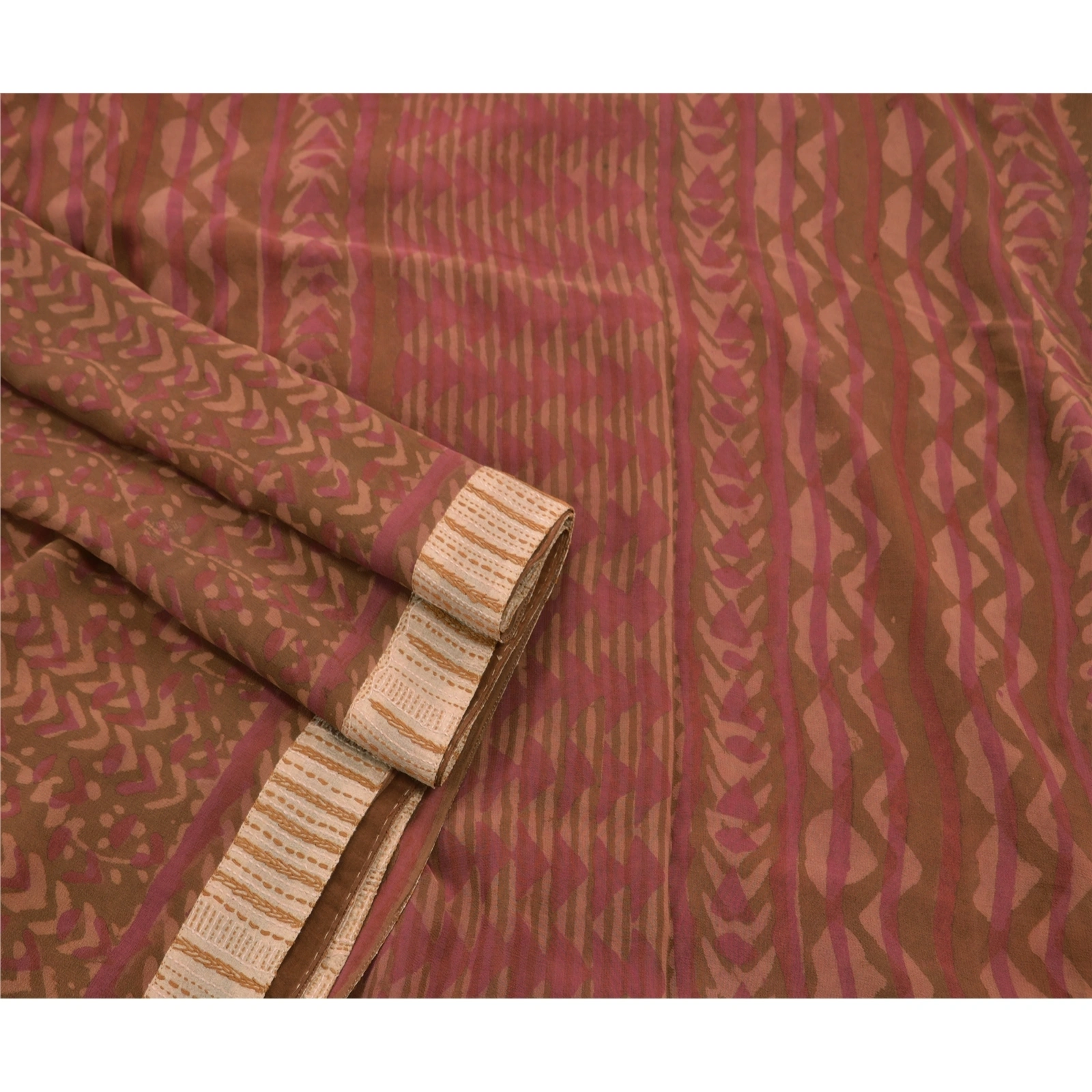 Sanskriti Vintage Sarees Pure Georgette Silk Embroidered Fabric Premium Sari, PS-47973-Brown-Patch Work-100% Pure Georgette Silk-2