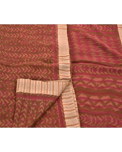 Sanskriti Vintage Sarees Pure Georgette Silk Embroidered Fabric Premium Sari, PS-47973-Brown-Patch Work-100% Pure Georgette Silk-3