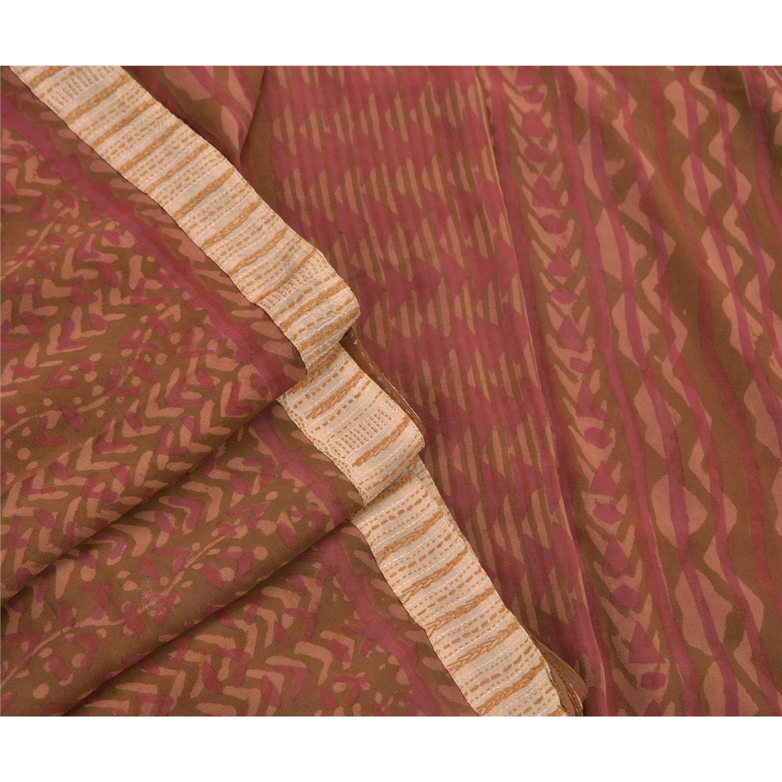 Sanskriti Vintage Sarees Pure Georgette Silk Embroidered Fabric Premium Sari, PS-47973-Brown-Patch Work-100% Pure Georgette Silk-6