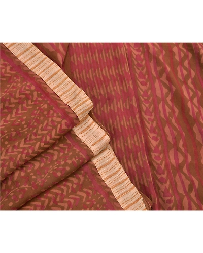 Sanskriti Vintage Sarees Pure Georgette Silk Embroidered Fabric Premium Sari, PS-47973-Brown-Patch Work-100% Pure Georgette Silk-6