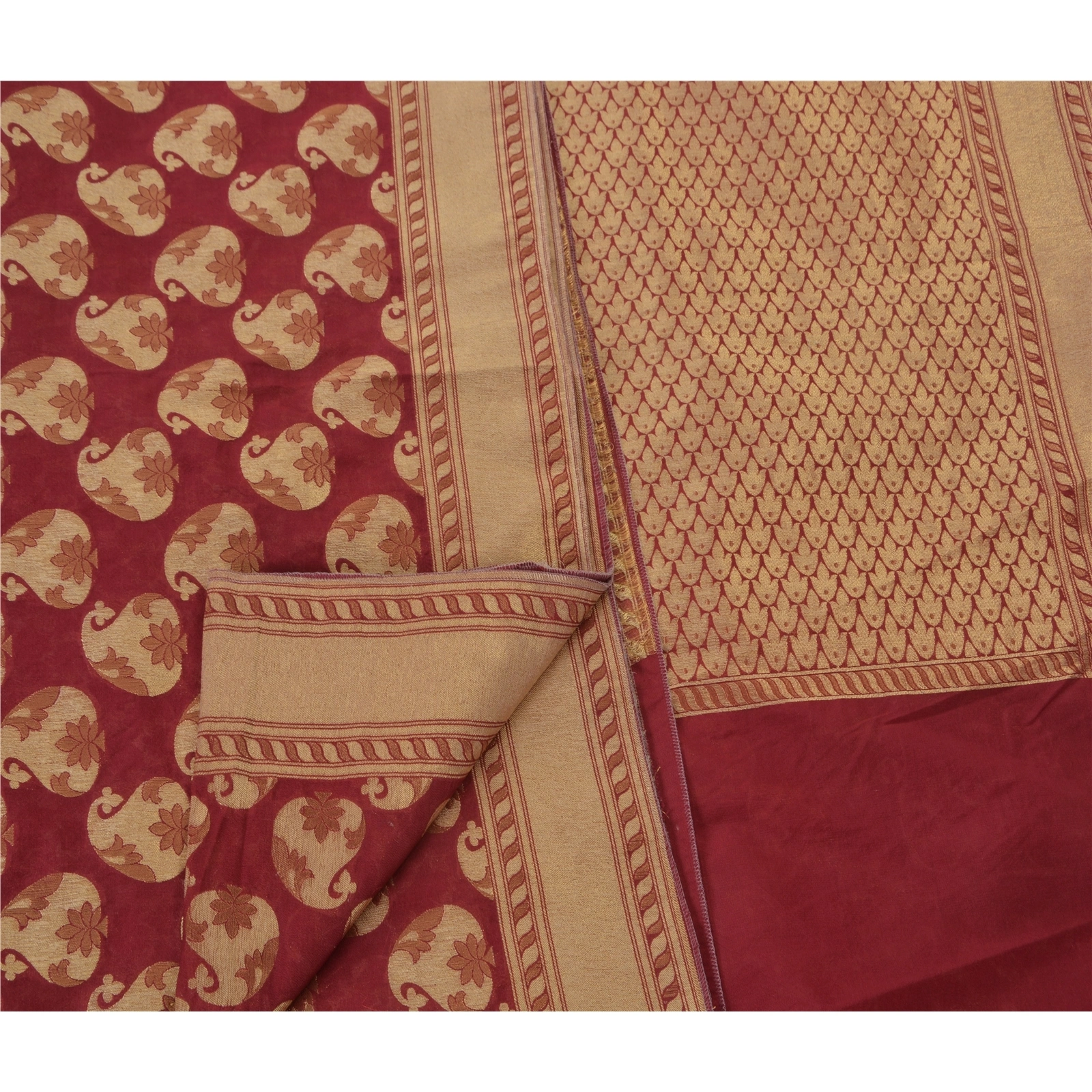 Sanskriti Vintage Dark Red Sarees Art Silk Woven Craft Fabric 5 Yd Premium Sari, PS-48167-Dark Red-Woven Work-Art Silk-3